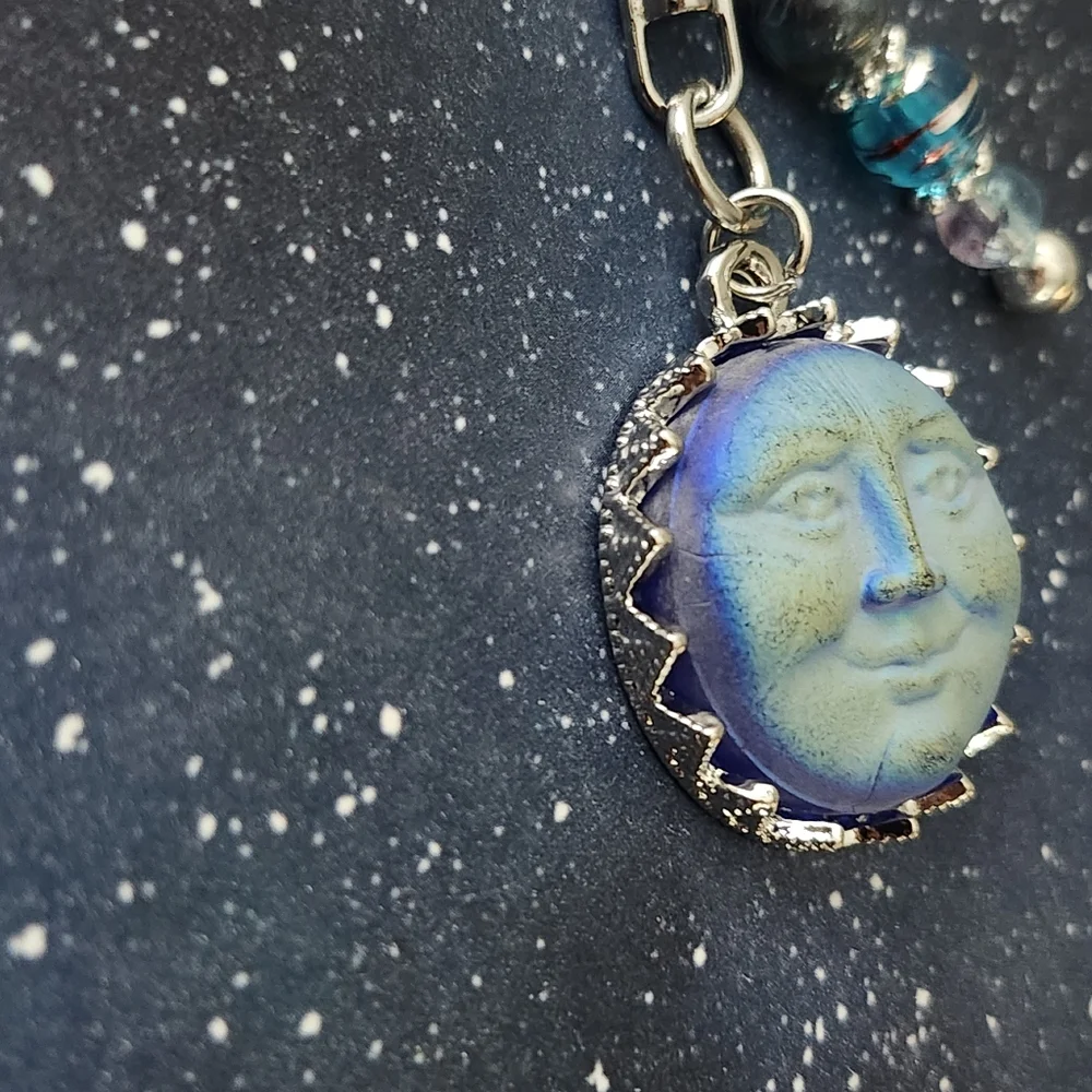 Celestial Moon Purse Charm or Keychain  Agate Stone Glass Handcrafted - Picture 4 of 6